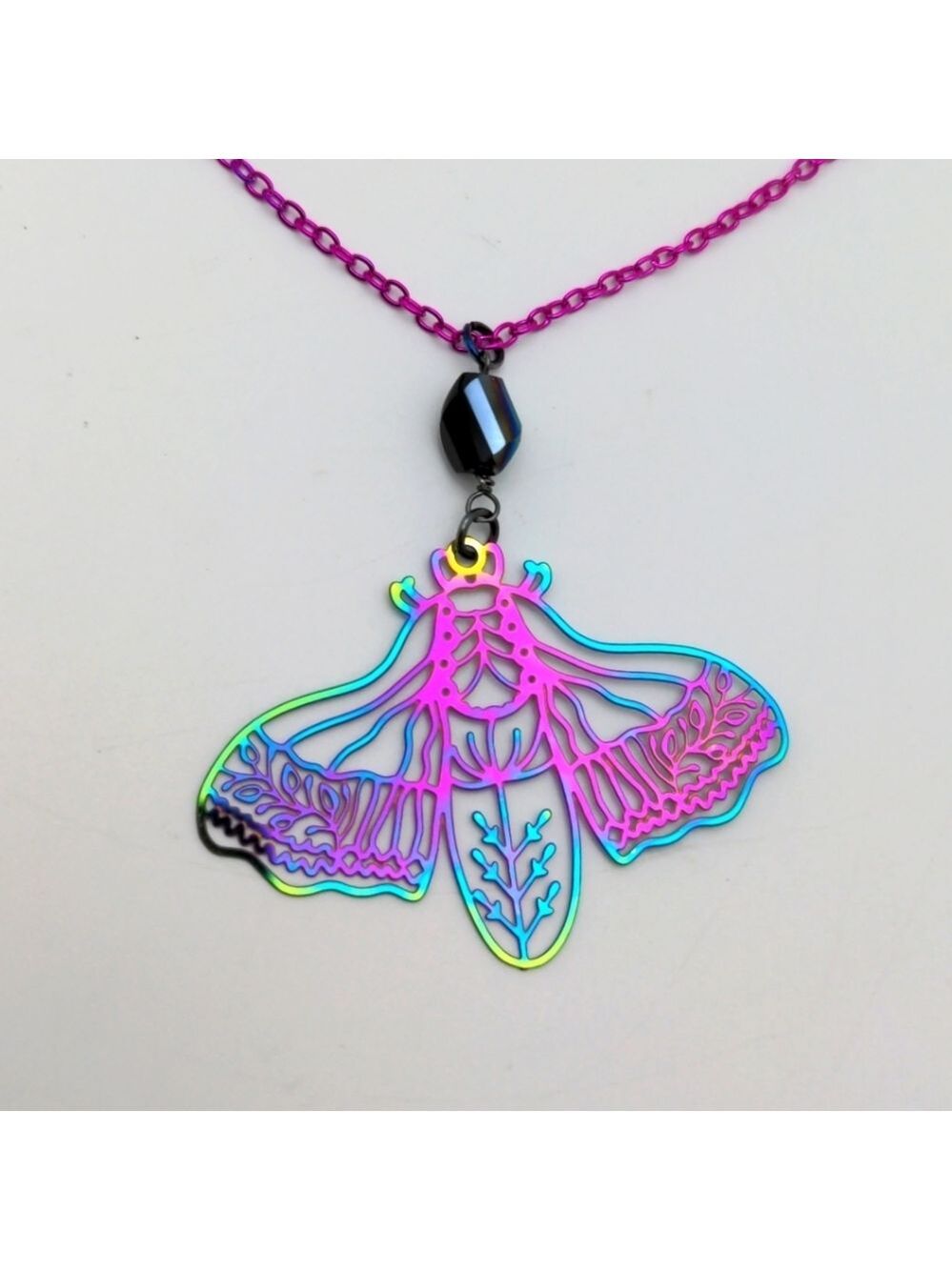 381MIDALANE Oil Slick Rainbow Iridescent Cicada Necklace